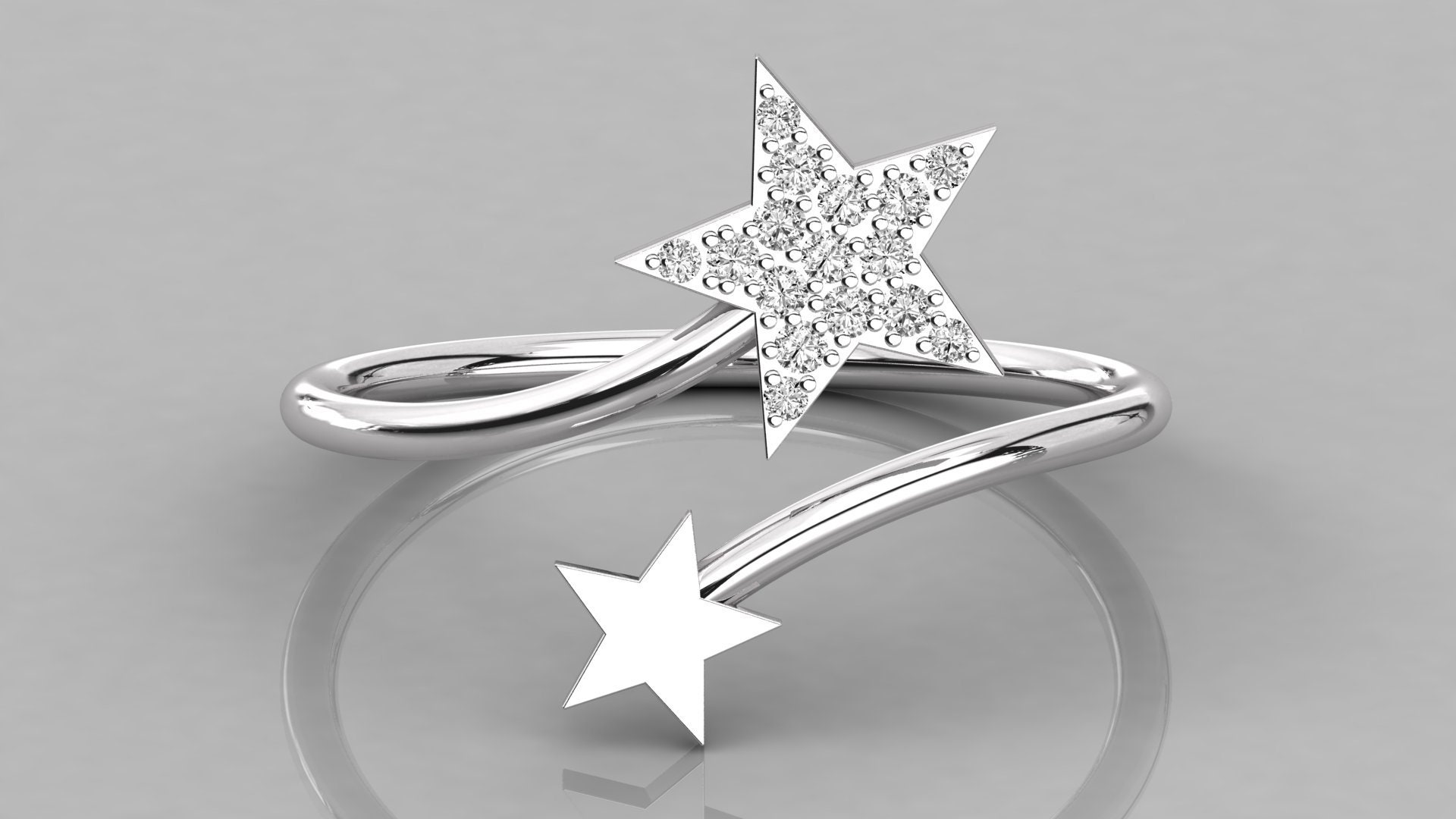 14K Gold Diamond Star Ring Promise Ring Stackable Ring Etsy