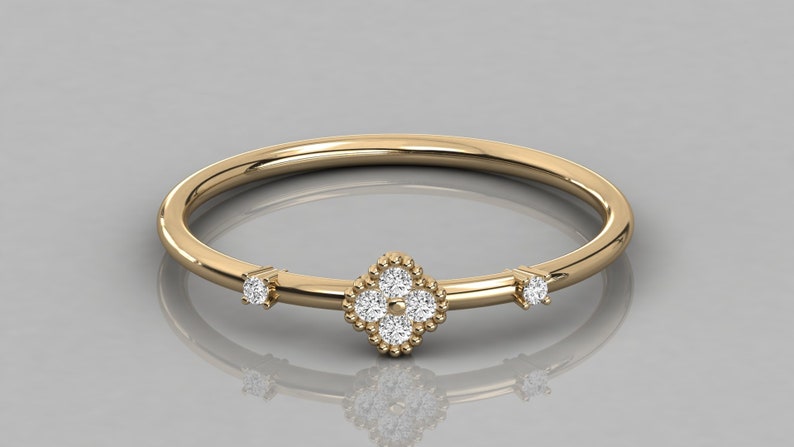 Round Diamond Ring Wedding Band Anniversary Ring Stackable Ring Promise Ring Beaded Diamond Band 14K Gold Diamond Ring