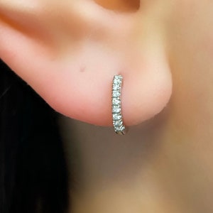 14K Gold 7mm Diamond Hoop Earrings | Ear Huggies | Small Hoop Earrings