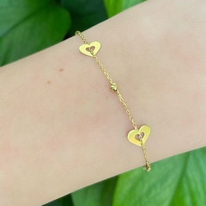 10K Gold Heart Bead Station Bracelet