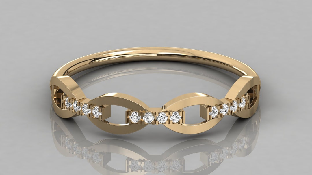 14K Gold Diamond Chain Link Ring Promise Ring Stackable - Etsy