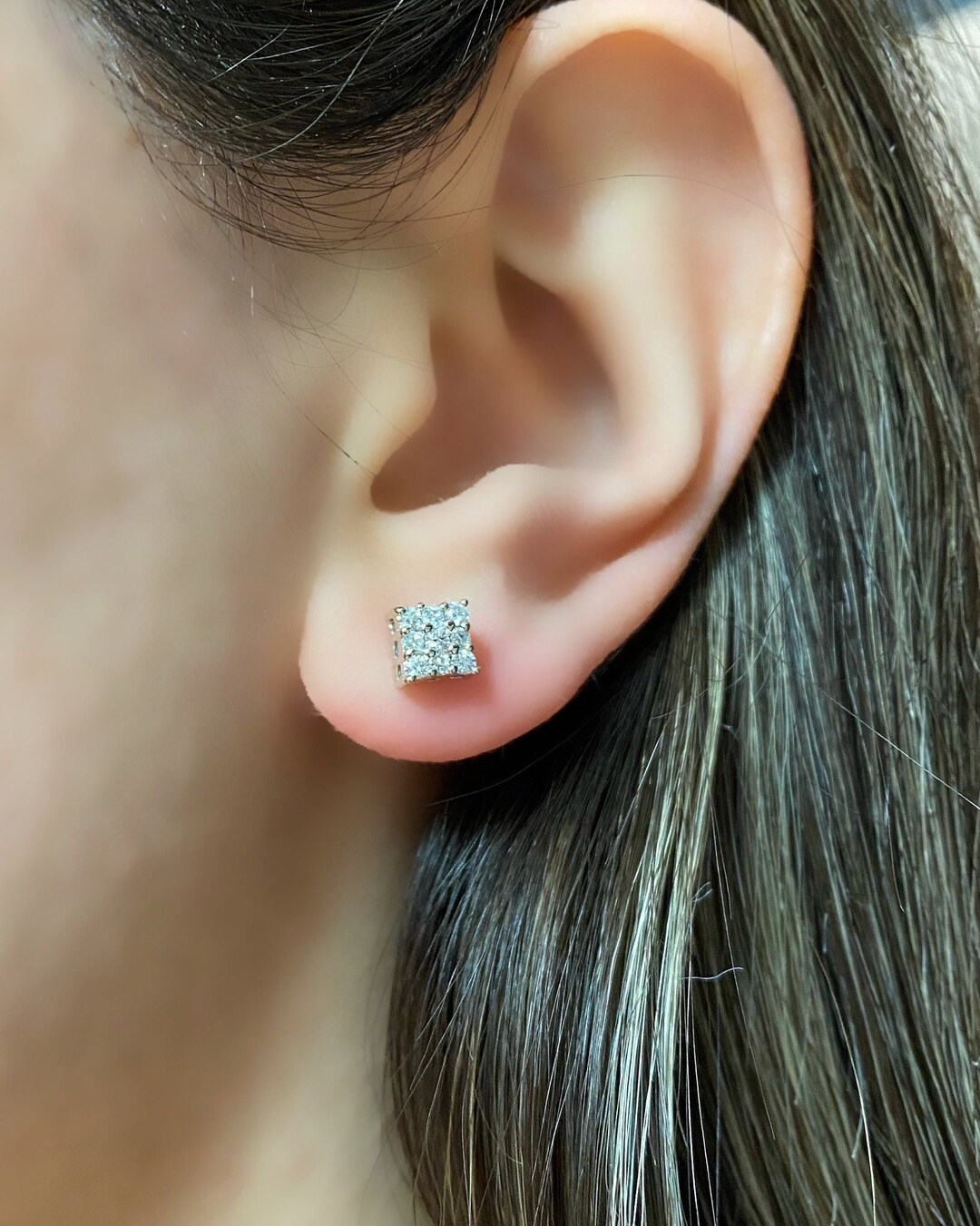 14K Gold Square Shaped Diamond Stud Earrings Etsy Sweden
