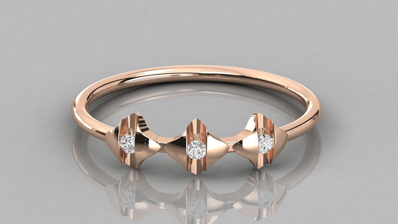 Promise Ring Anniversary Ring Diamond Band Birthday Gift Three Diamond Ring 14K Gold Diamond Ring Stackable Ring Wedding Band