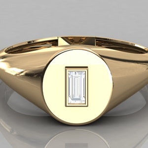 Solid Gold Signet Diamond Ring | Unisex Baguette Cut Ring | 14K or 10K Gold | Natural or Lab Diamond | Modern Bezel Set Statement Ring