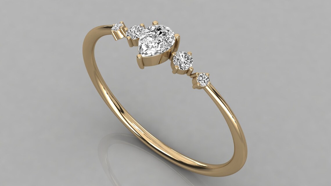 14K Gold Diamond Ring Pear Shape Ring Promise Ring Etsy