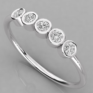 14K Gold Diamond Ring | Five Stone Ring | Promise Ring | Stackable Ring | Bezel Set Diamond Band | Anniversary Ring | Wedding Band