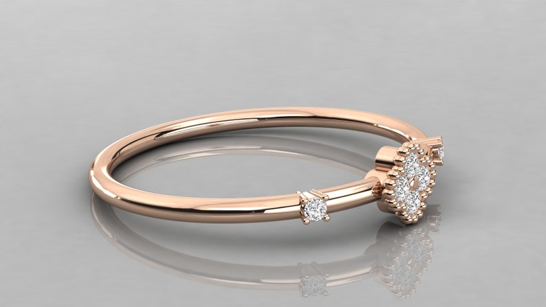 Round Diamond Ring Wedding Band Anniversary Ring Stackable Ring Promise Ring Beaded Diamond Band 14K Gold Diamond Ring
