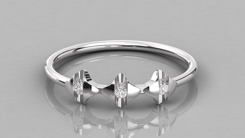 Promise Ring Anniversary Ring Diamond Band Birthday Gift Three Diamond Ring 14K Gold Diamond Ring Stackable Ring Wedding Band