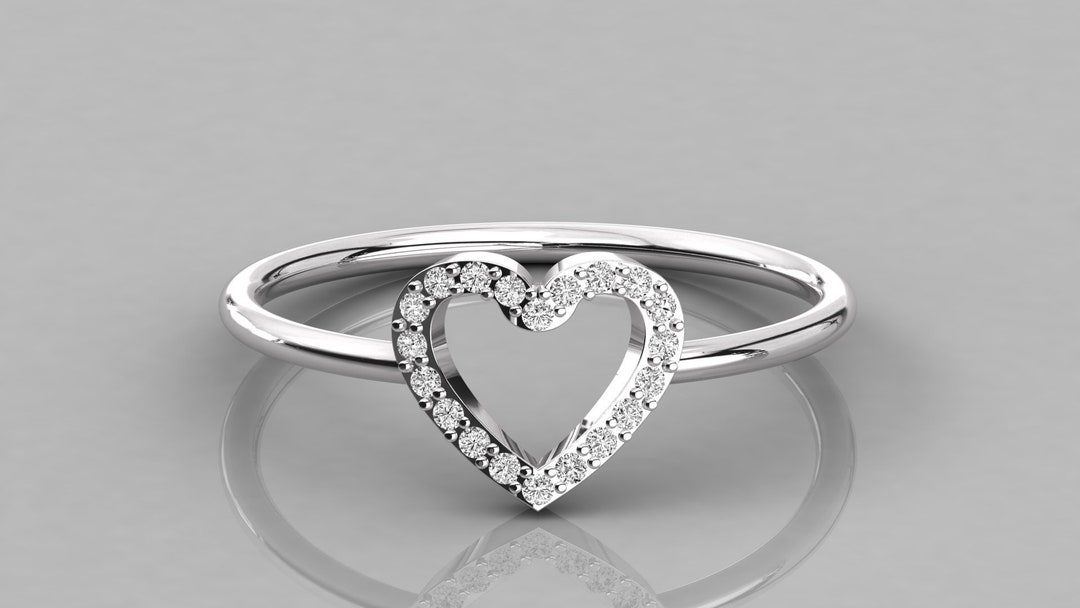 14K Gold Diamond Ring Heart Shape Ring Promise Ring - Etsy