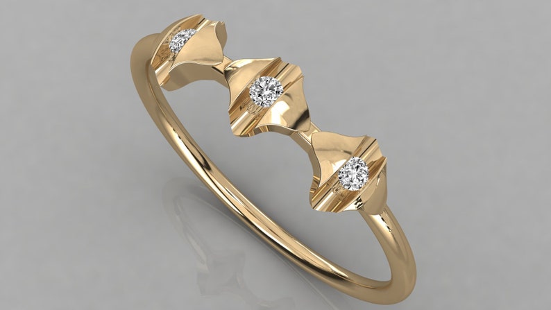 Promise Ring Anniversary Ring Diamond Band Birthday Gift Three Diamond Ring 14K Gold Diamond Ring Stackable Ring Wedding Band