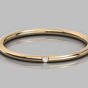Solid Gold Minimalist Diamond Ring | 10K or 14K | Natural or Lab Diamond | Flush Set Dainty Stacking Ring