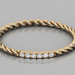 Solid God Twisted Gold Diamond Ring | 14K or 10K Gold | Six-Stone Band | Lab or Natural Diamonds | Dainty Stackable Ring
