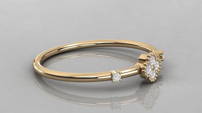 Round Diamond Ring Wedding Band Anniversary Ring Stackable Ring Promise Ring Beaded Diamond Band 14K Gold Diamond Ring