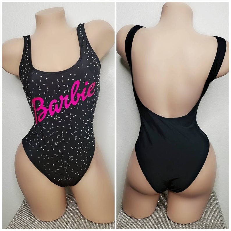 Barbie Pink Bodysuit Hot Pink Swimsuit Swarovski Rhinestones | Etsy