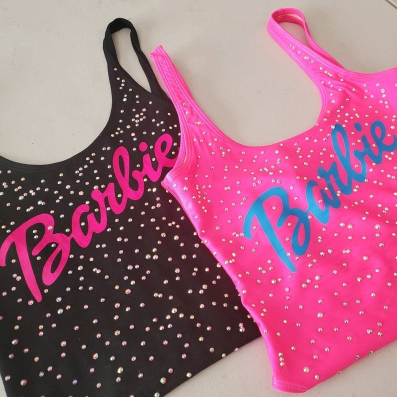 Barbie Pink Bodysuit Hot Pink Swimsuit Swarovski Rhinestones Etsy