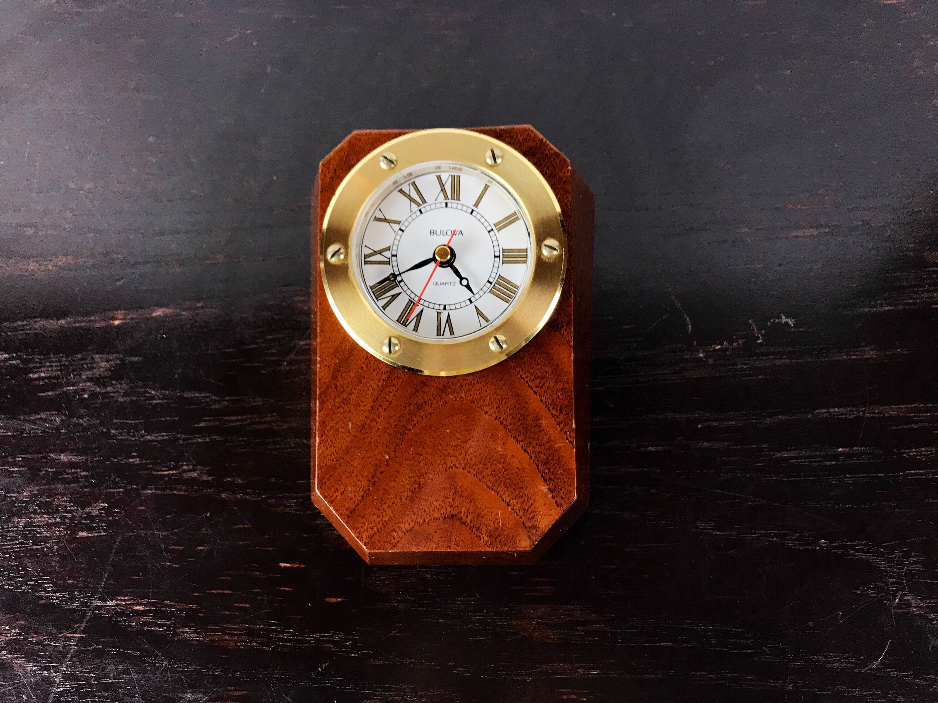 Vintage Bulova Desktop Clock Made Japan Wood Brass Clock   Etsy