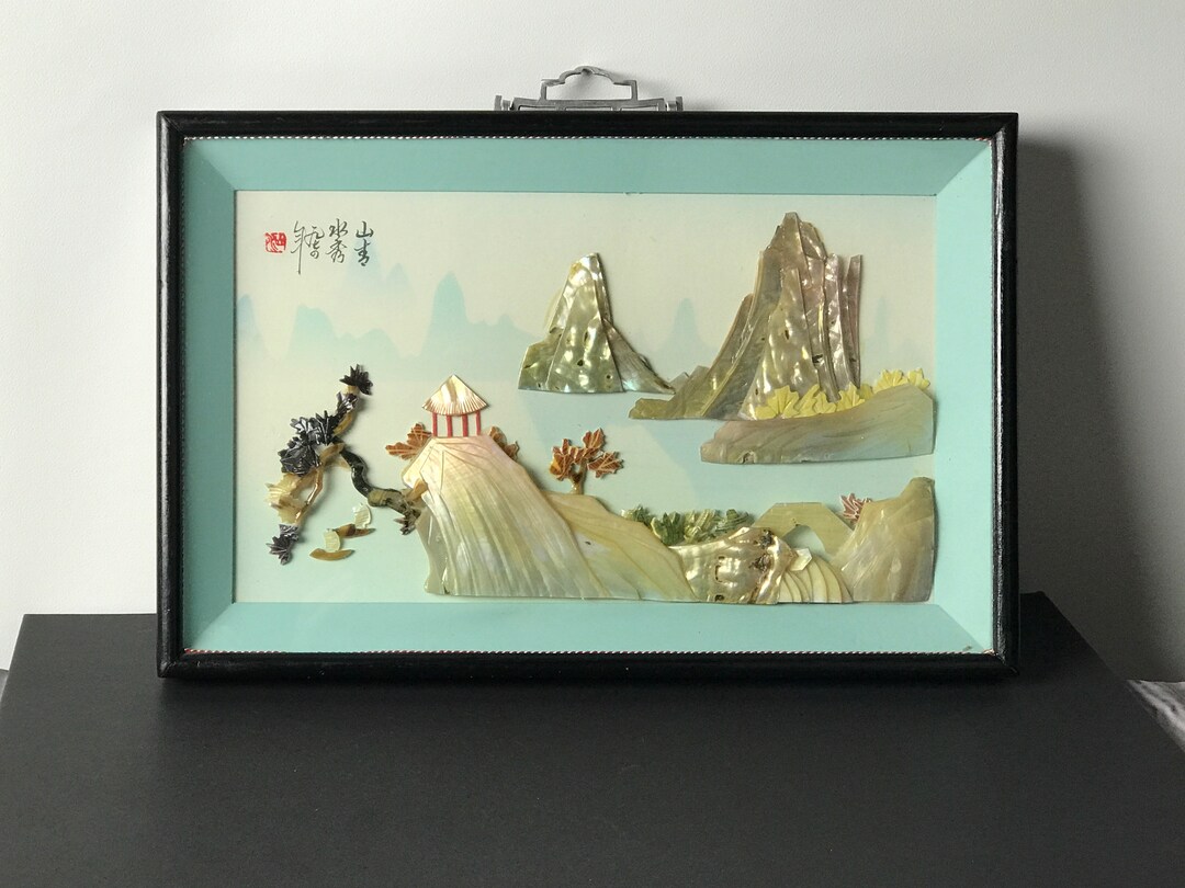 Vintage Oriental Framed Art Mother of Pearl Wall Art Asian Etsy