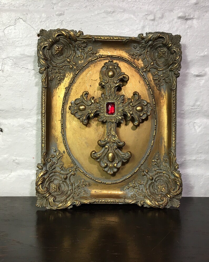 Antique Gothic Cross Gold Frame Wall Decor Atomchicago Etsy