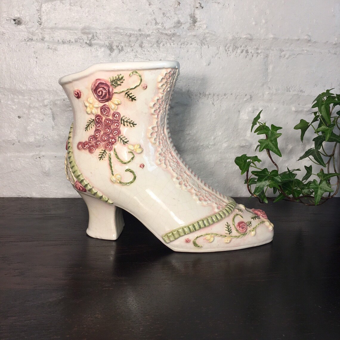 Vintage Shoe Vase Ceramic Floral Shoe Vase Atomchicago Etsy