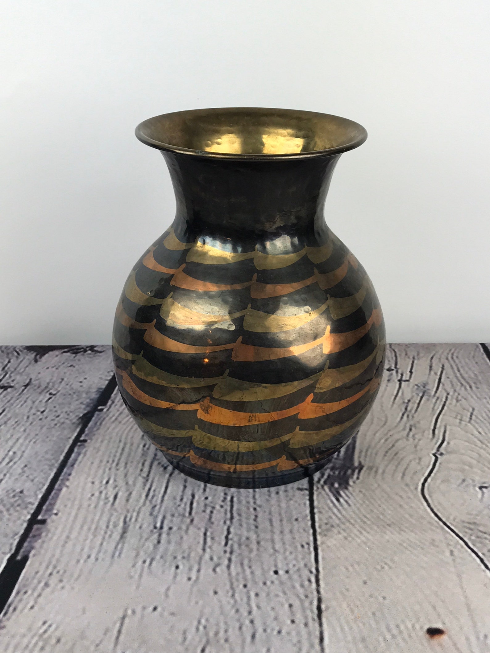 Black Gold Vase Round Metal Vase Atomchicago Etsy