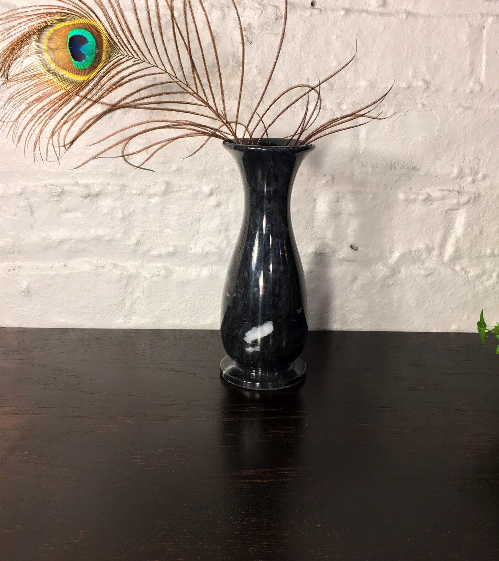 Vintage Black Narrow Vase Black Stone Vase Small Black Vase Etsy