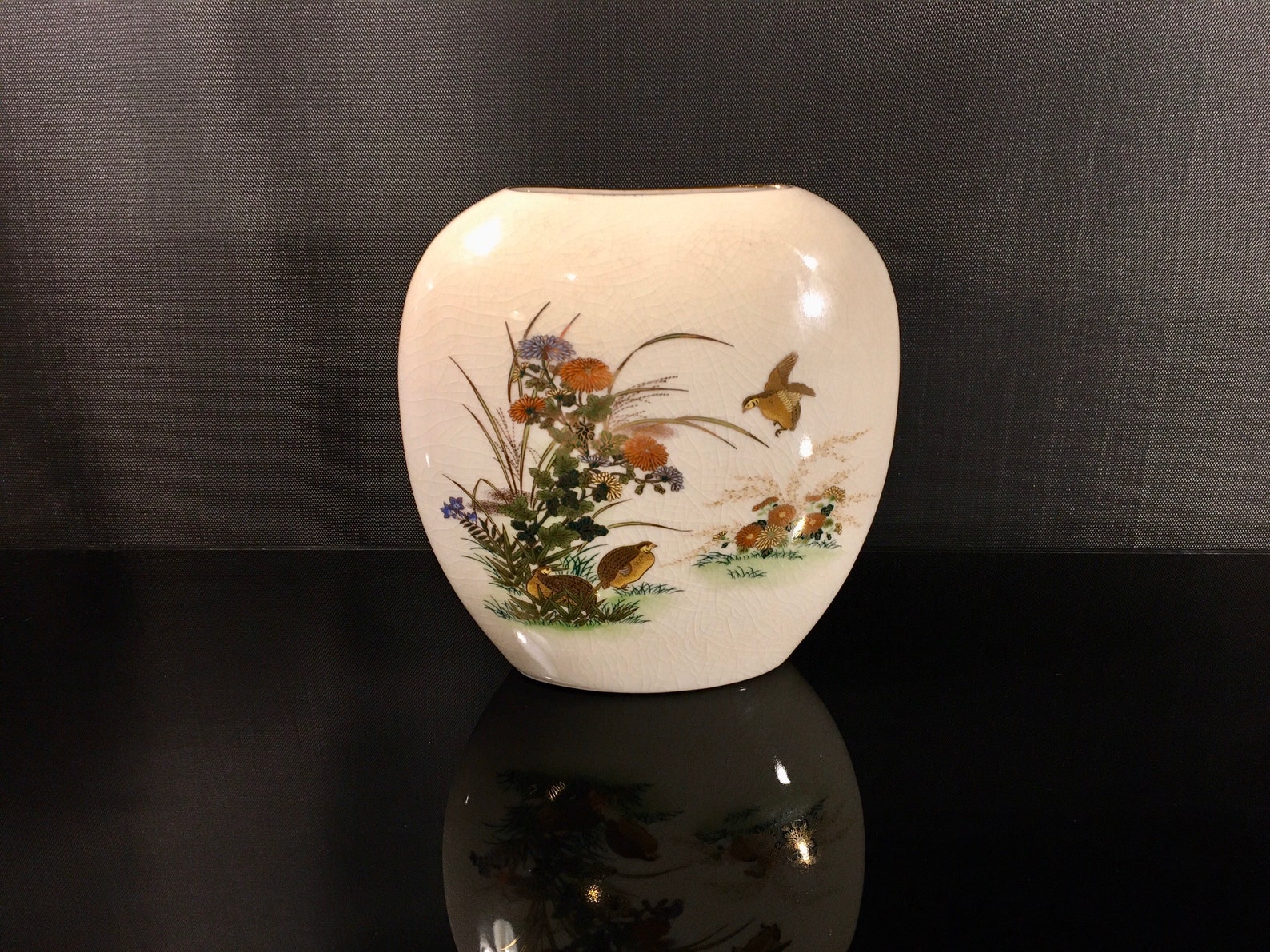 Vintage Oval Ceramic Vase Old Japanese Vase Beige Gold Etsy