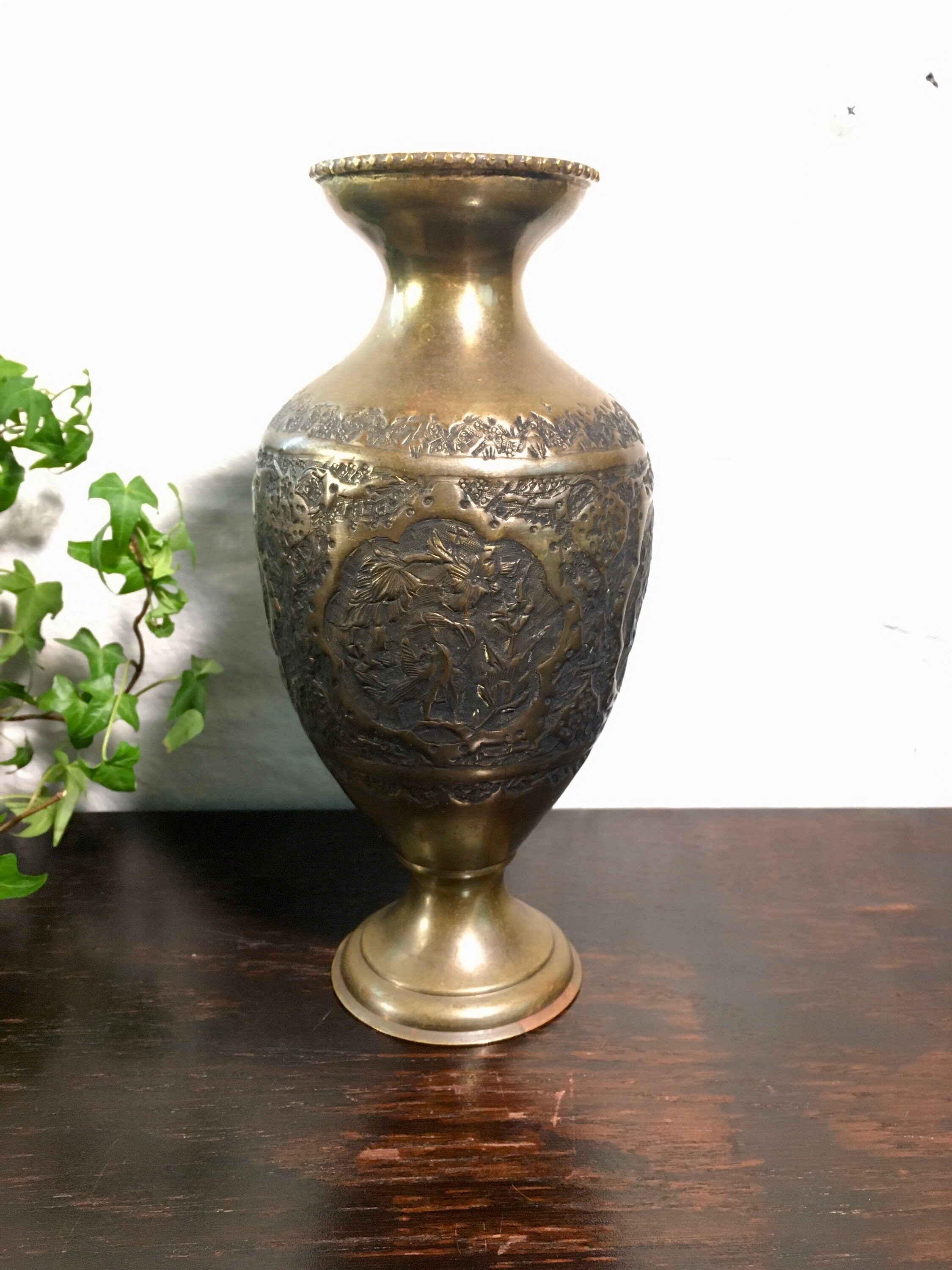 Vintage Carved Brass Vase Atomchicago Etsy