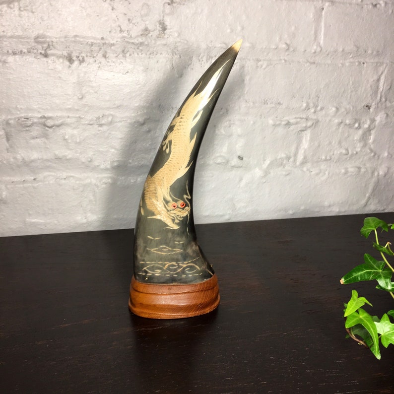 Chinese Hand Carved Horn Vintage Carved Horn With Chinese Etsy