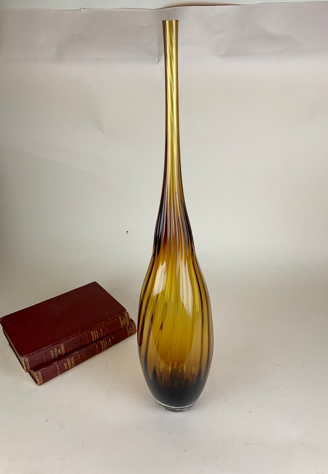 Vintage Tall Narrow Vase Brown Swirl Glass Vase Long Narrow Etsy