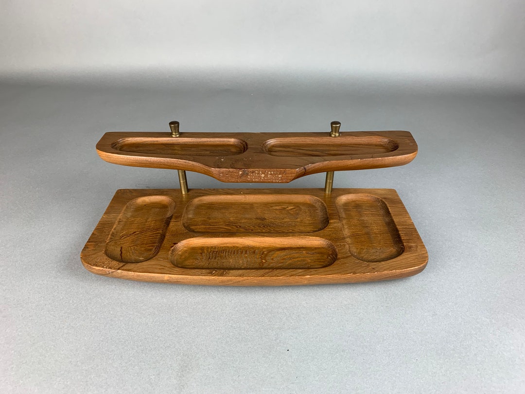 Vintage Two Tier Desktop Organizer Wooden Tray Atomchicago Etsy