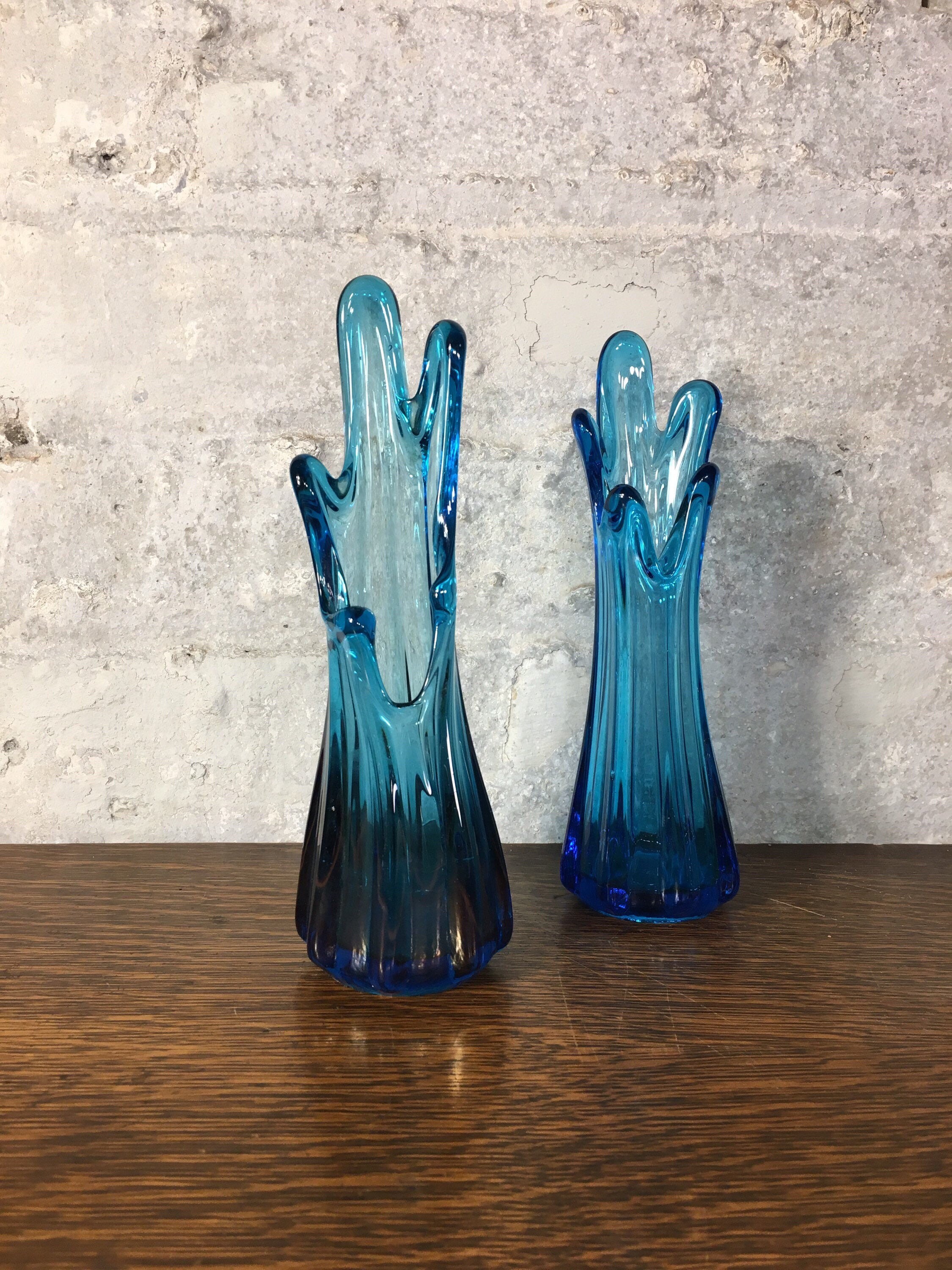 Blue Swung Vases Small Glass Vase Ripple Mouth Vase Etsy