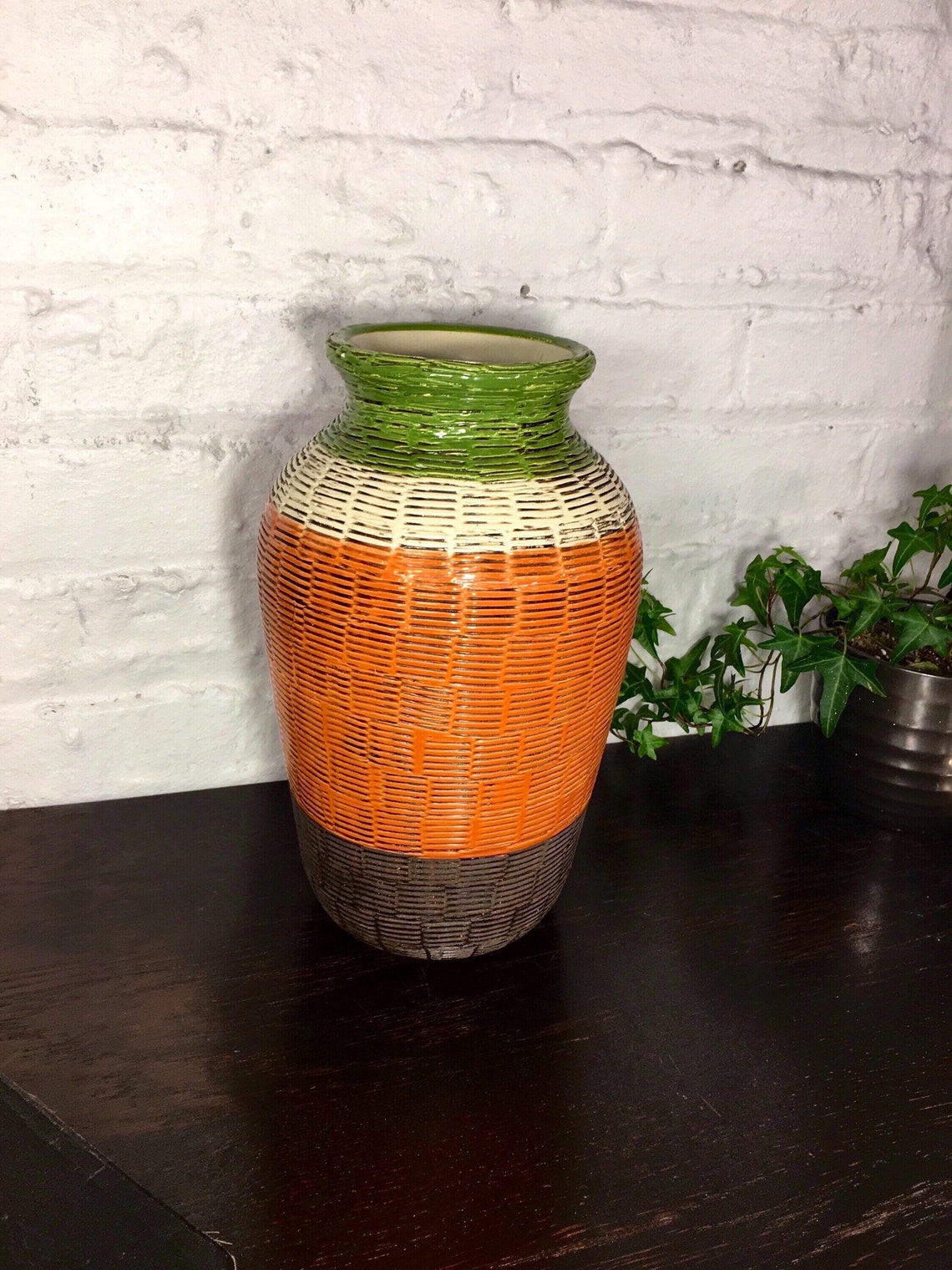 Vintage Large Orange Vase Mid Century Vase Floor Orange Etsy