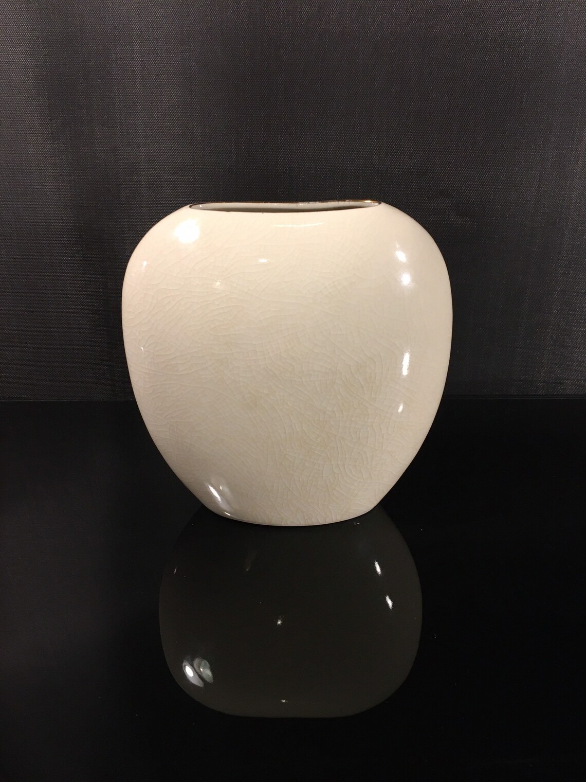 Vintage Oval Ceramic Vase Old Japanese Vase Beige Gold Etsy