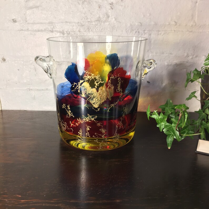 Vintage Large Glass Ice Bucket Modern Abstract Ice Bucket Etsy
