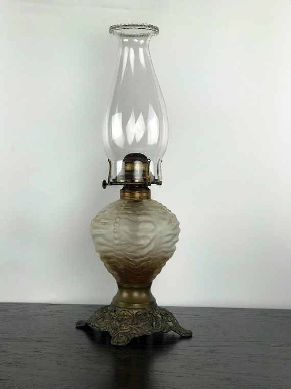 Antique Oil Lamp Queen Anne Brass Glass Lamp Atomchicago Etsy