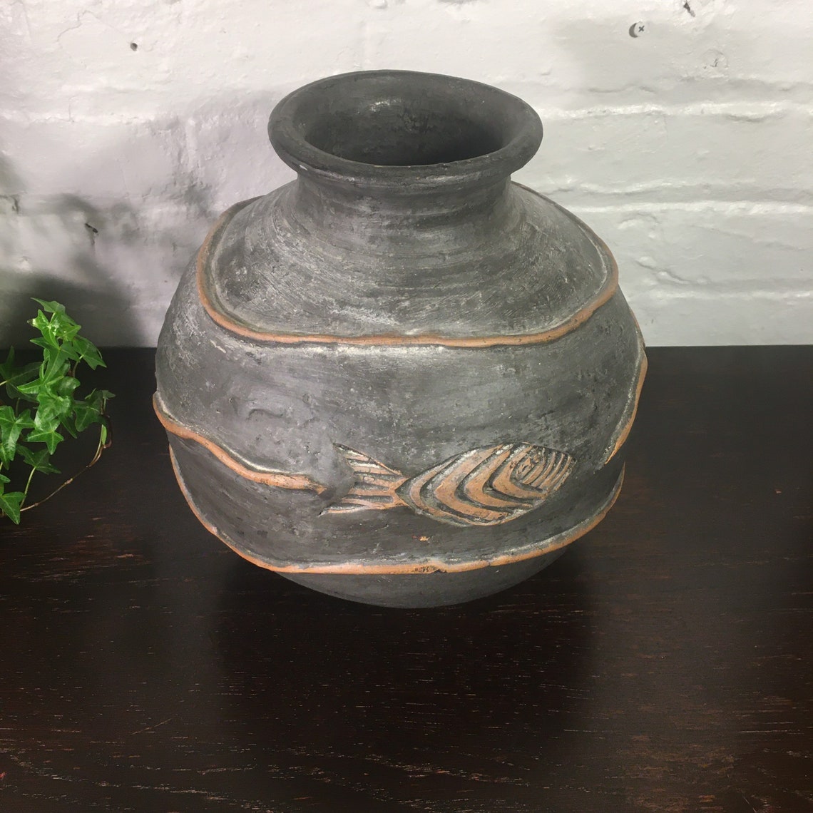 Vintage Pottery Fish Vase Large Round Ceramic Vase Etsy
