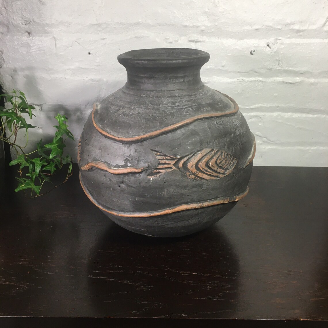 Vintage Pottery Fish Vase Large Round Ceramic Vase Etsy