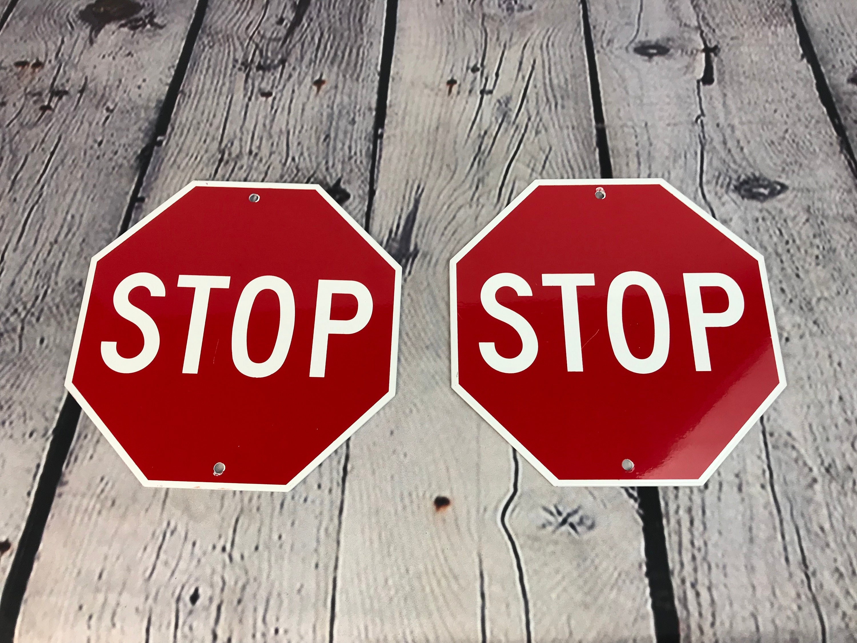 Vintage Road Stop Signs Two Small Metal Stop Signs Etsy