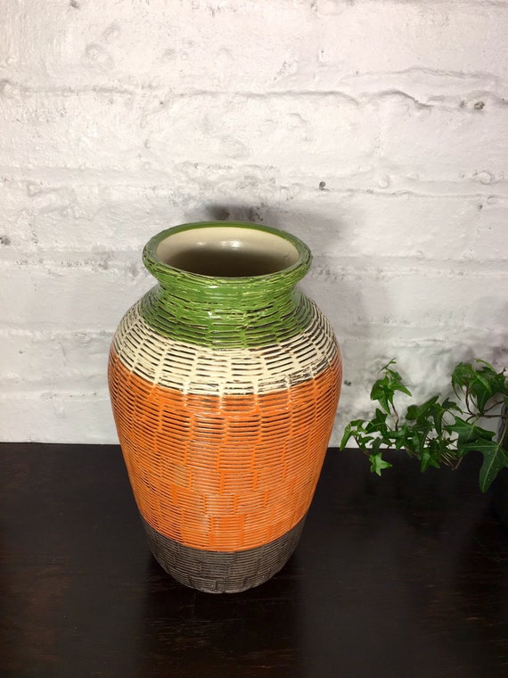 Vintage Large Orange Vase Mid Century Vase Floor Orange Etsy