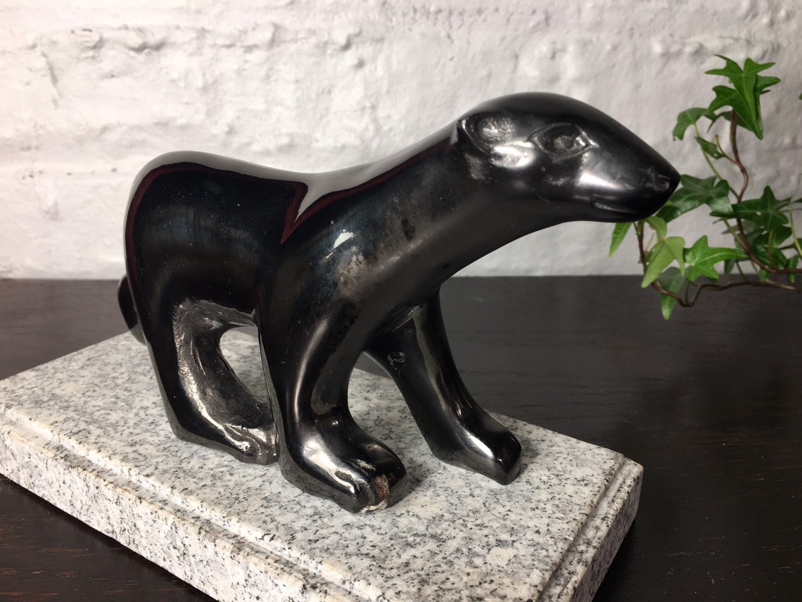 Vintage Brass Bear Statue Solid Brass Bear Figurine On Stand Etsy