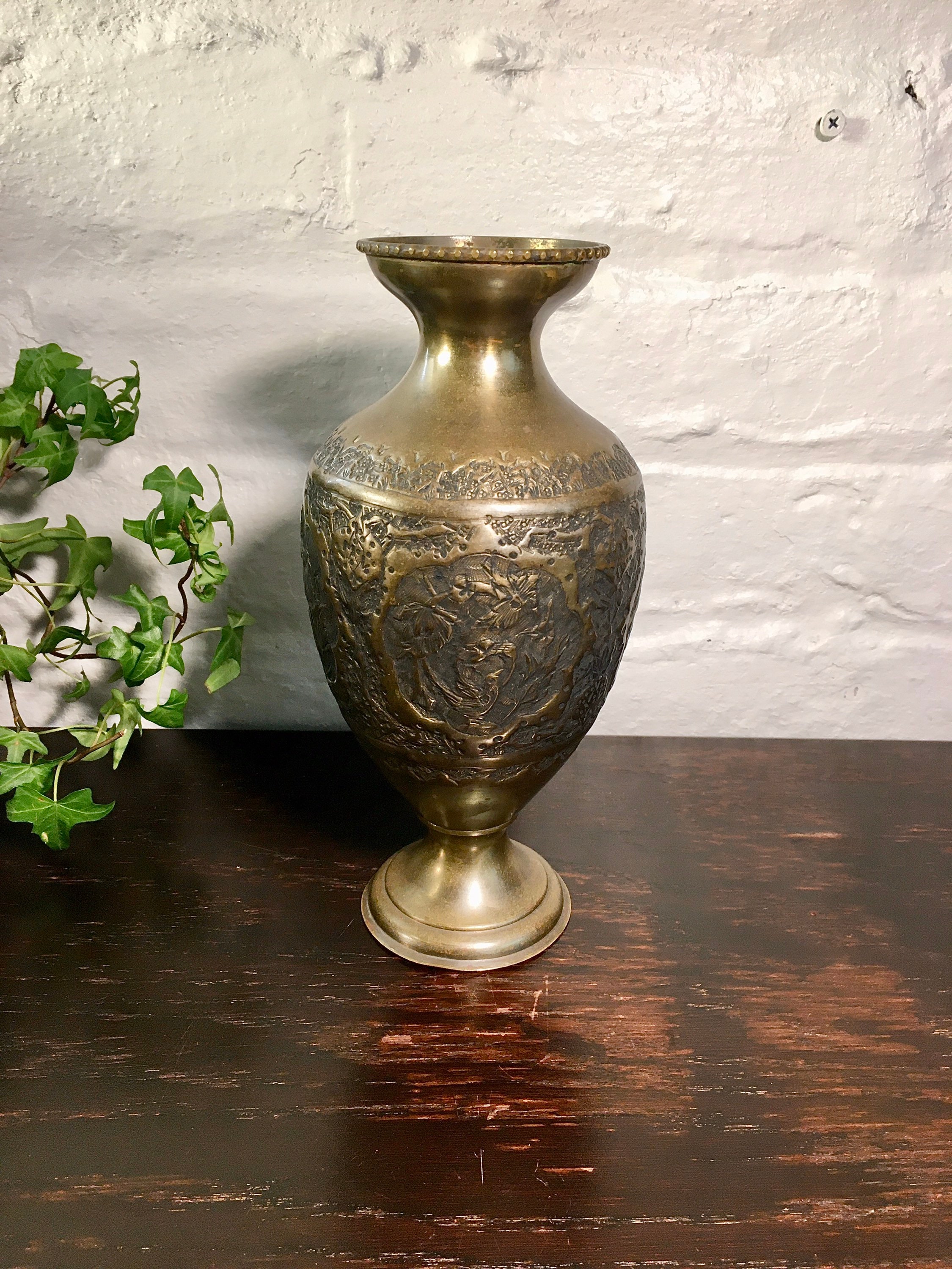 Vintage Carved Brass Vase Atomchicago Etsy