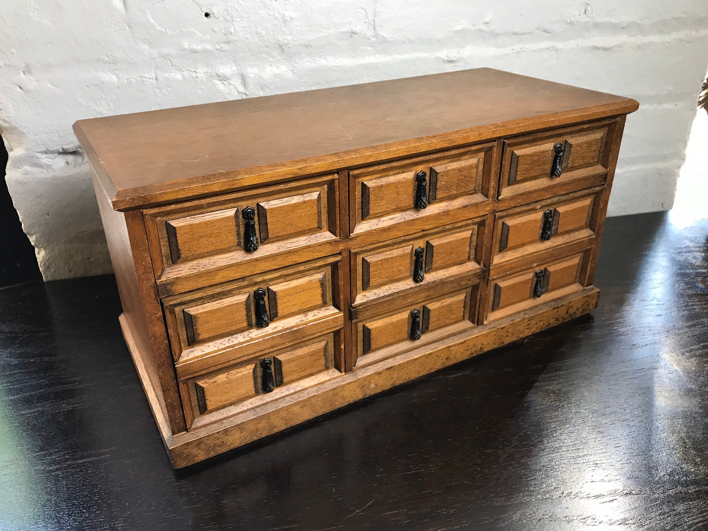 Vintage Large Jewelry Box Drawer Mens Trinket Box Wooden Etsy