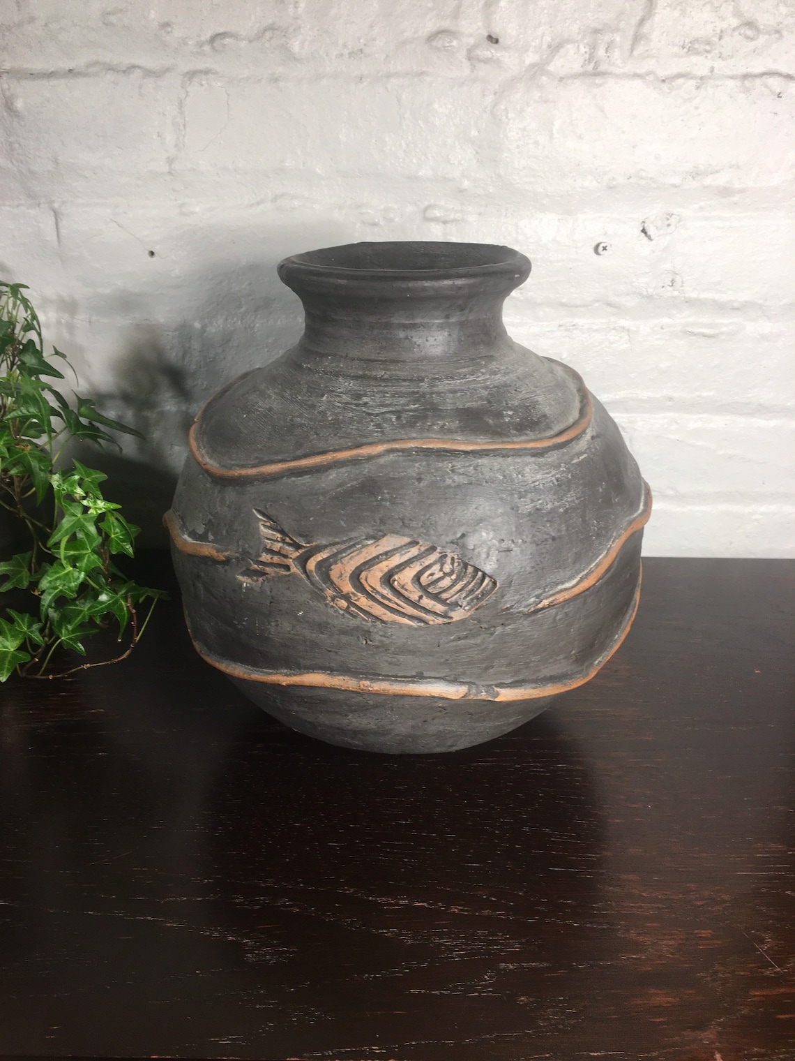 Vintage Pottery Fish Vase 11 Round Ceramic Vase Unglazed Etsy