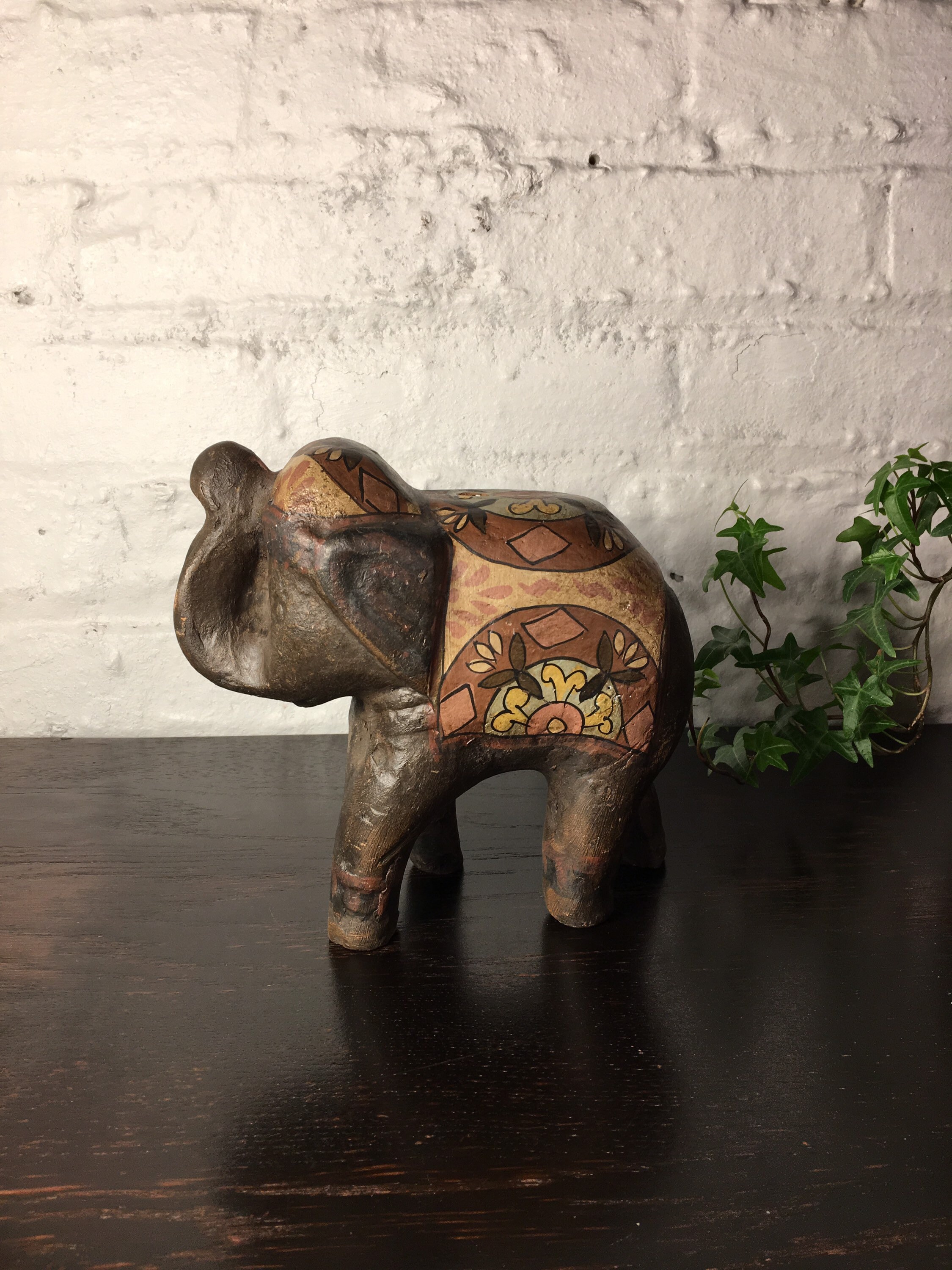 Vintage Ceramic Elephant Statue Hand Painted Elephant Etsy
