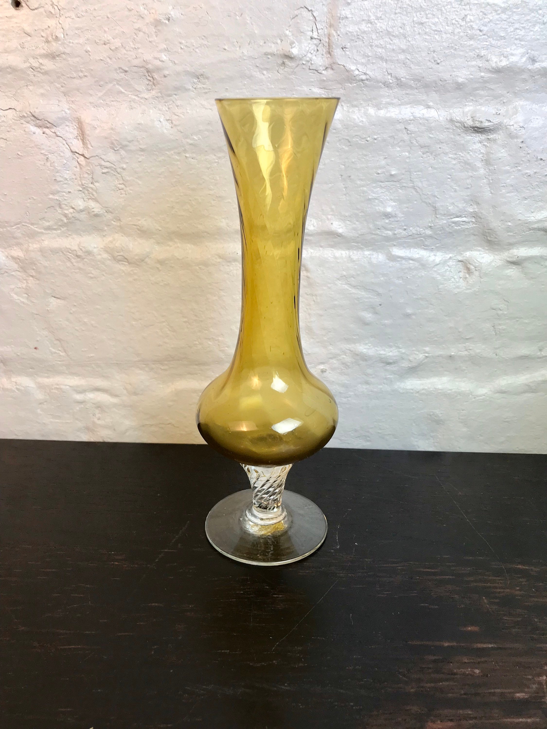 Small Amber Glass Vase Pedestal Vase Atomchicago Etsy