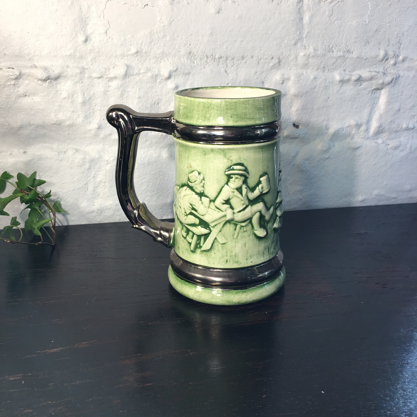Vintage Ceramic Beer Mug Green Beer Mug Atomchicago Etsy