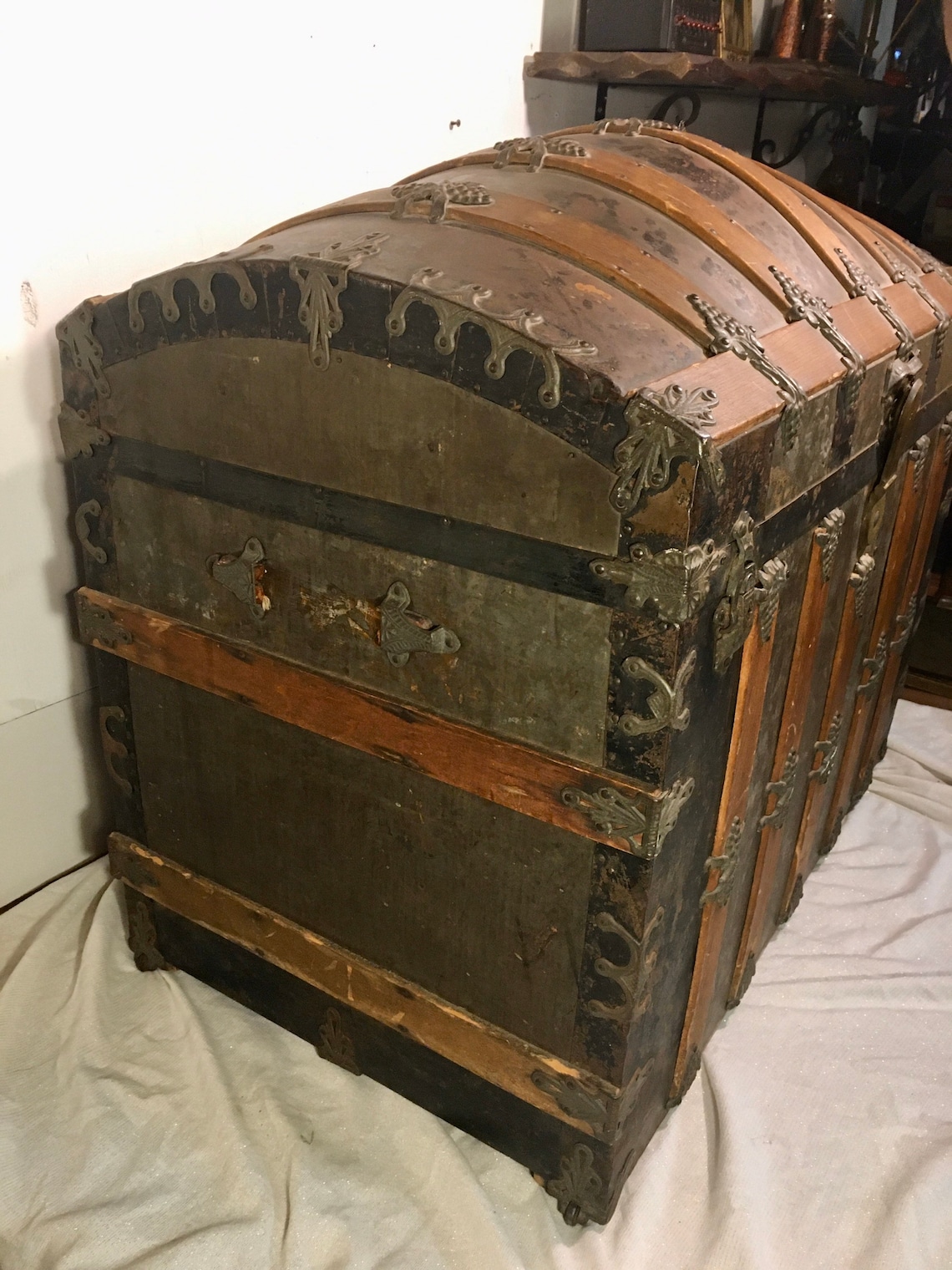 Antique Domed Top Steamer Trunk Large Trunk With Wheels Etsy
