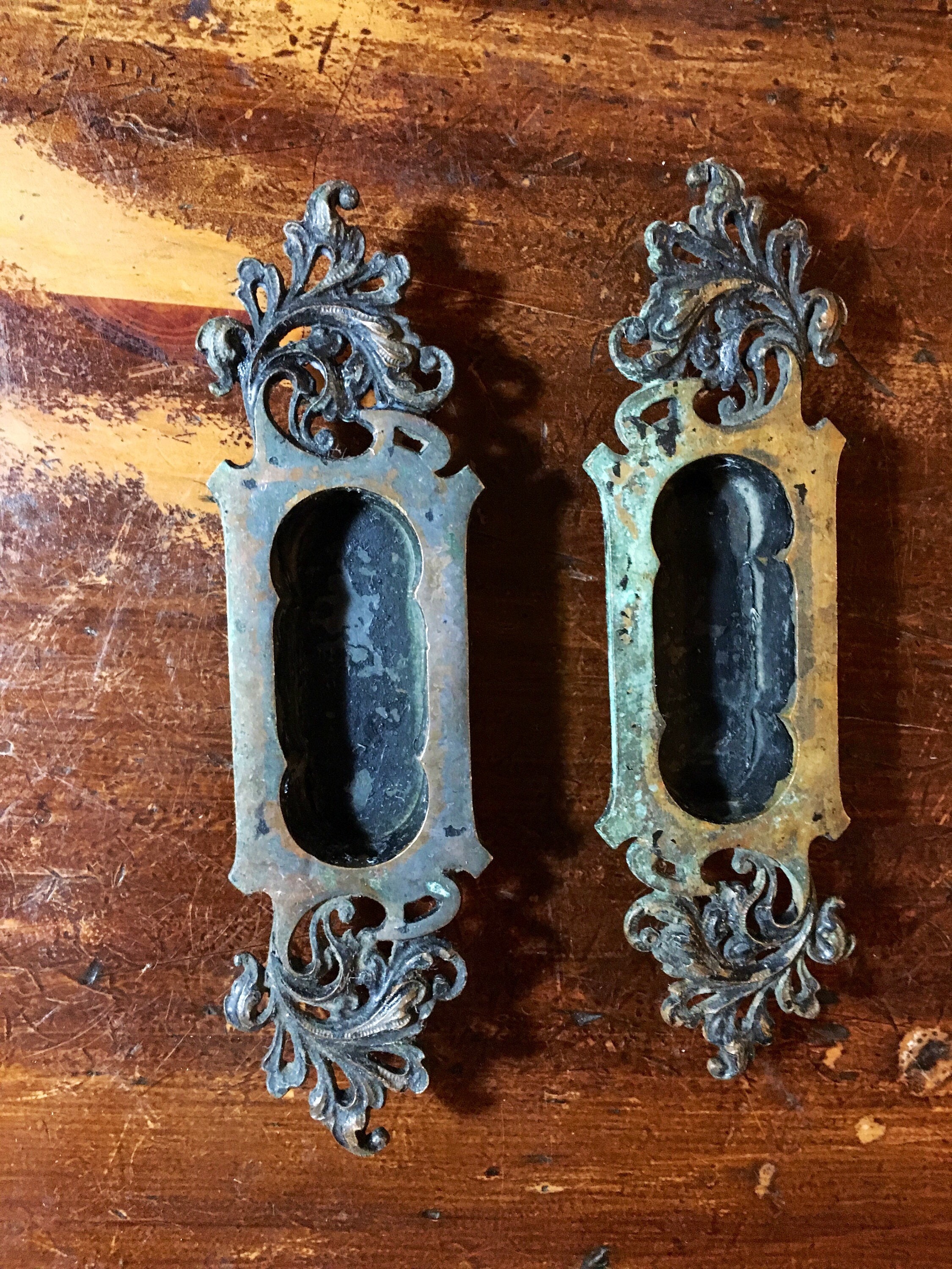 Antique Bronze Pocket Door Pulls Pair Sliding Door Pocket Etsy