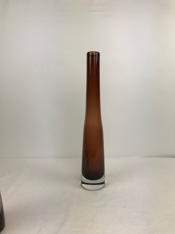 Tall Skinny Vase Made in Poland Dark Amber Glass Vase Etsy