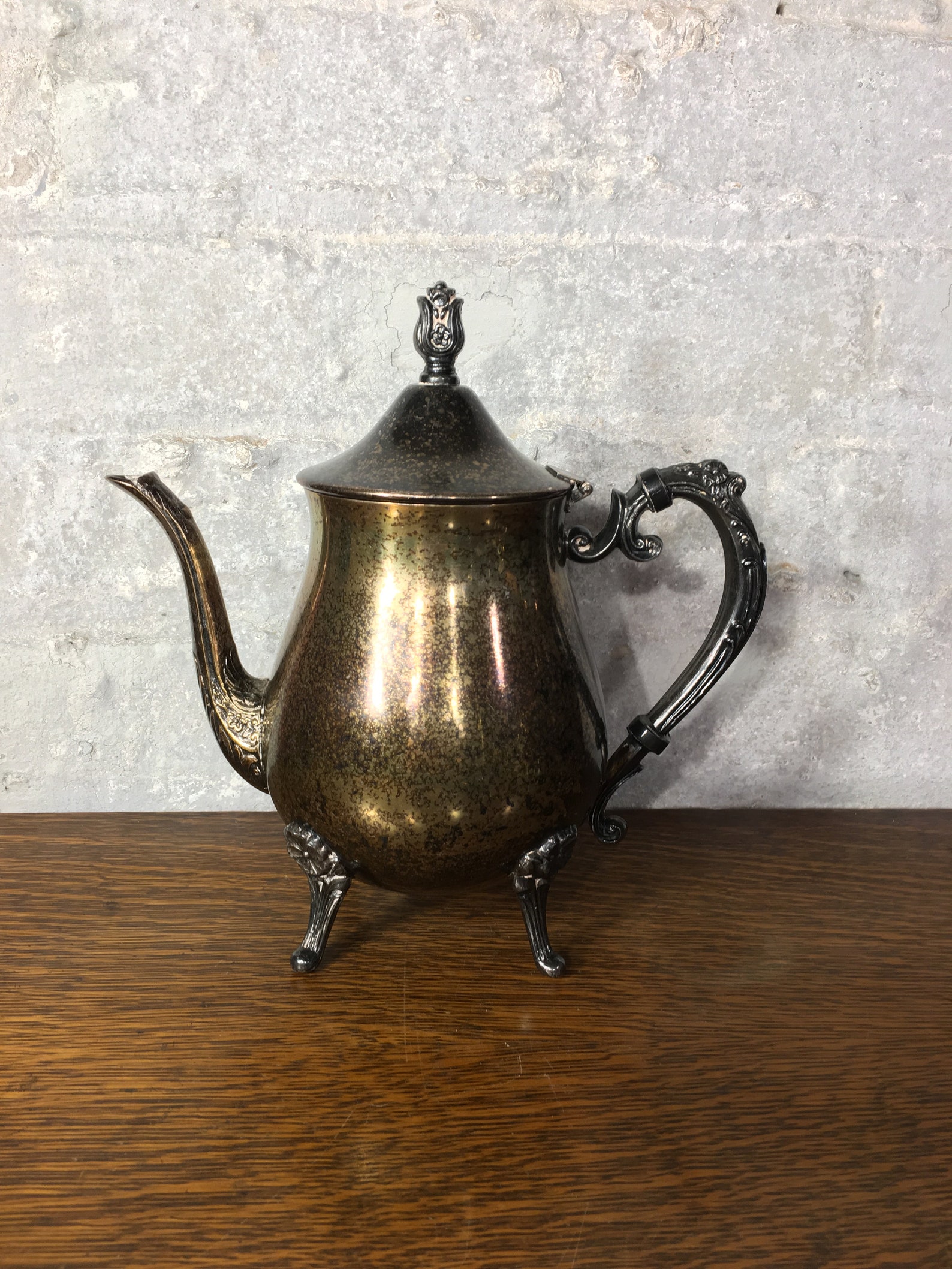 Vintage Silver Plated Teapot Footed Metal Teapot Leonard Etsy